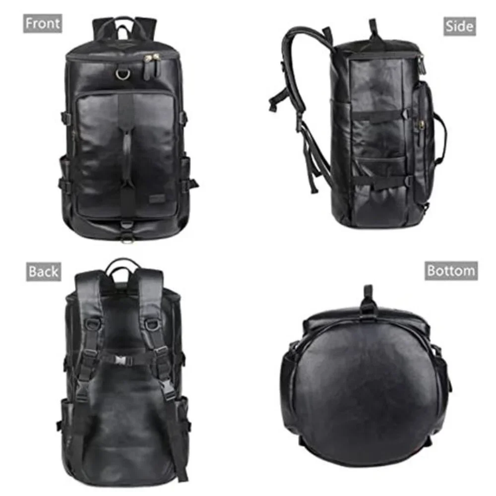 Men's Stylish Vegan Leather Weekender Travel Duffel Tote Bag Backpack